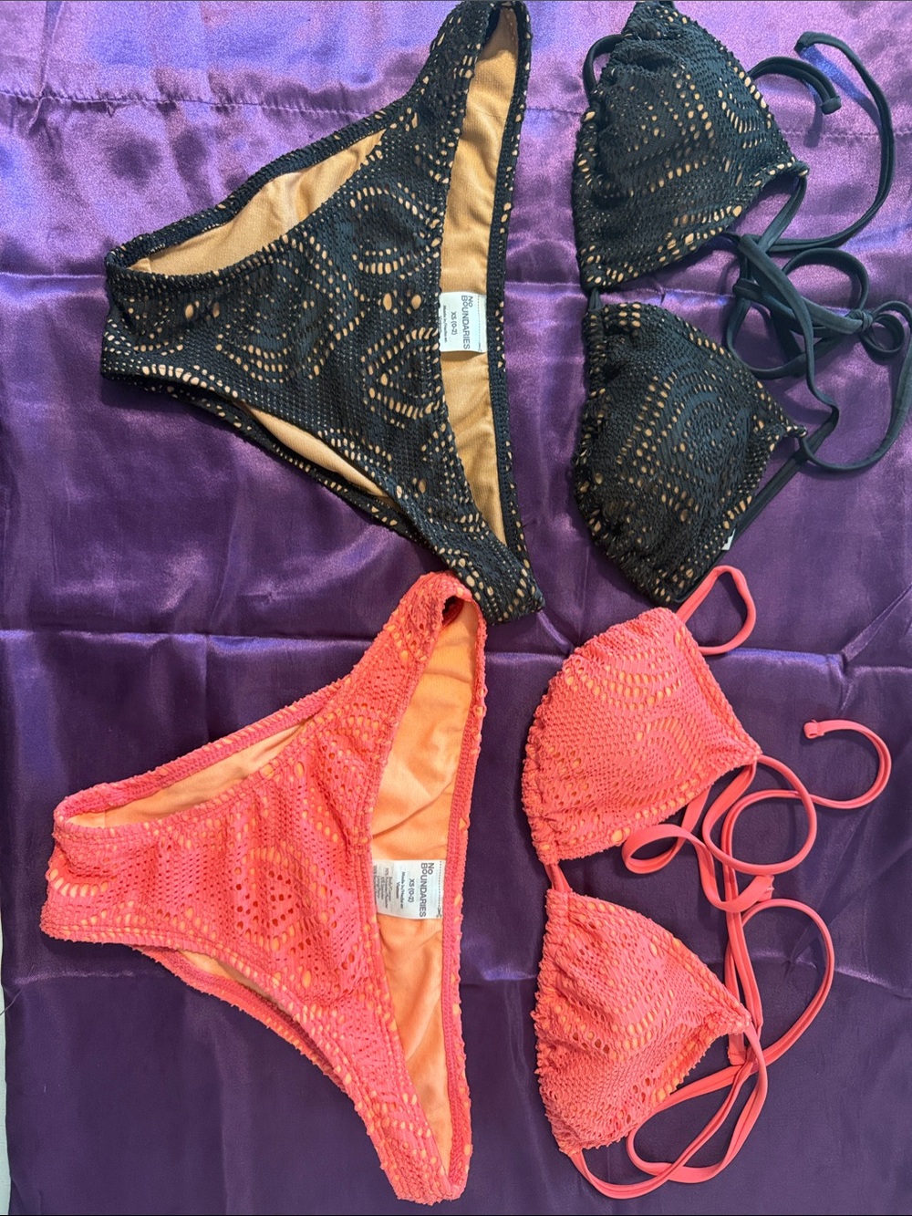 No Boundaries Crochet Bikini Set in Black and Coral